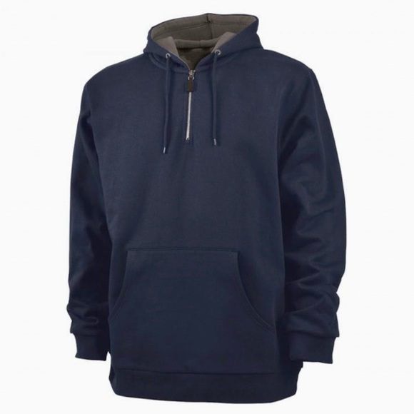 Charles River Tradesman HEAVYWEIGHT Thermal Lined 1/4 Zip Hooded Sweatshirt Navy - Picture 1 of 8